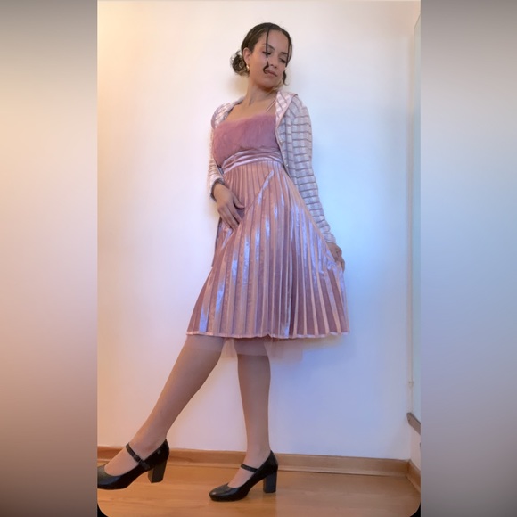 Beautiful, Velvet dusty Rose Vintage Dress with fur trimmings - Picture 3 of 6